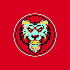 tiger head illustration with red background circle logo template