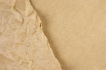 Craft brown paper two types,plain and crumpled. Empty blank design mockup template, eco rustic handmade top view