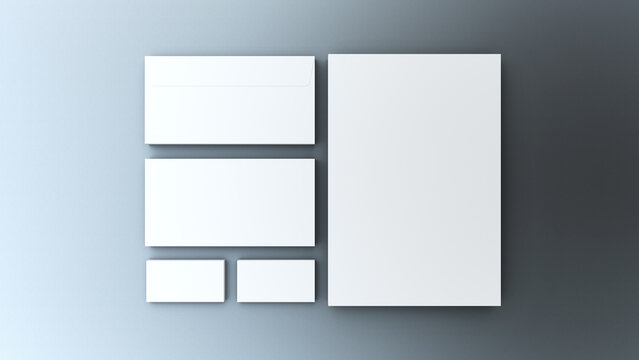 3d mockup illustrations for stationery item such as business card letterhead and envelope