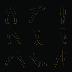 Women stocking outline simple minimalist vector icon. Female legs set. Outline attractive foot, vector illustration. Woman leg vector isolated on black background.