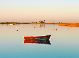 Stage Harbor Sunrise with Rowboat at Chatham, Cape Cod