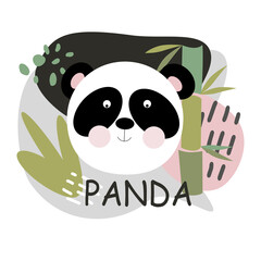 Vector illustration of a cute panda on an abstract background with bamboo. Illustration for printing on children's textiles and accessories.