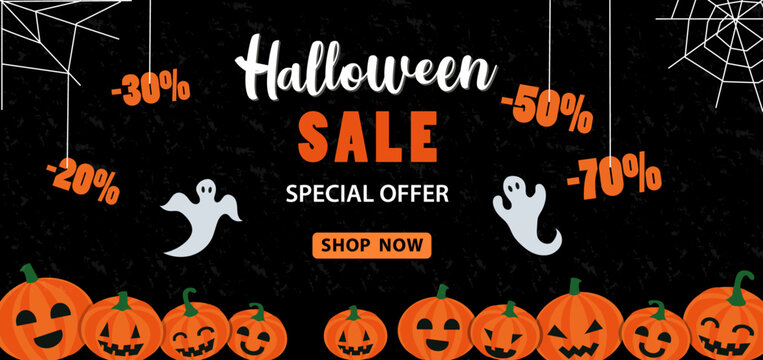 Happy Halloween sale banner.
party invitation background. Vector image