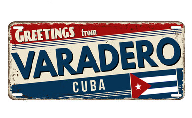 Obraz premium Greetings from Varadero vintage rusty metal plate