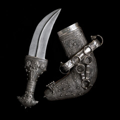 An ancient Omani dagger made of silver used by Omani men in their traditional dress