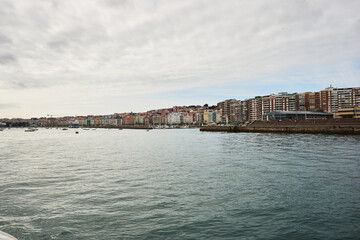 A panoramic view of the bay of Santander seen from the sea.