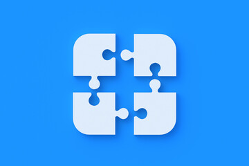 Unfinished jigsaw puzzle pieces with bevel corner on blue background. 3d render