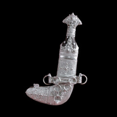 An ancient Omani dagger made of silver used by Omani men in their traditional dress
