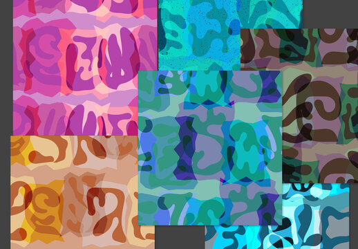 Seamless Pattern Set with Textured Matisse Shapes