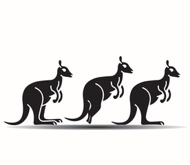 This image shows a kangaroo silhouette logo. Kangaroo isolated on a white background