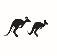 This image shows a kangaroo silhouette logo. Kangaroo isolated on a white background