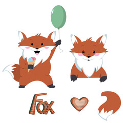 little foxes with text, t-shirt print, children's clothing, vector