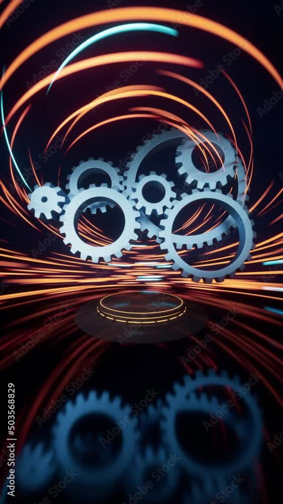 Aufkleber mechanical gears belt with spin lines effect background, 3d rendering.
