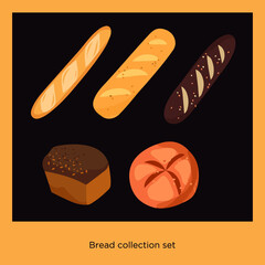 vector set of bread. French baguette vector illustration
