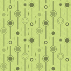 Seamless repeating vector pattern. Textured, light green, honeydew coloured circles and lines like clocks and wrist watches. Abstract.