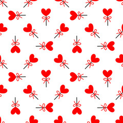 Seamless background with lollipops on a stick in the shape of a heart. pattern on valentines day. Vector illustration