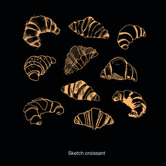 set of croissants. sketch of French bakery