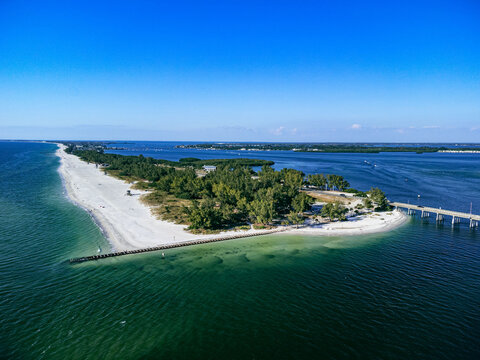 Aerial view of the sunny Coquina Beach, Sarasota, Florida, Bradenton