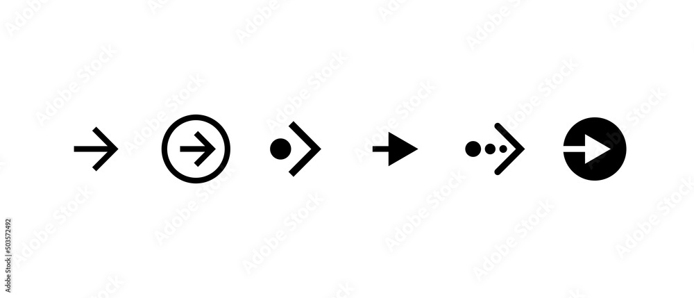 Poster swipe right button icon set. application and social network scroll arrow pictogram for web design or
