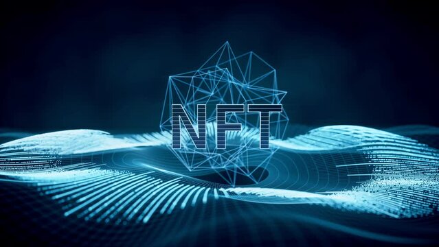 NFT nonfungible tokens concept with digital lines, 3d rendering.