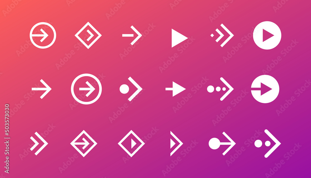 Poster swipe right button icon set. application and social network scroll arrow pictogram for web design or