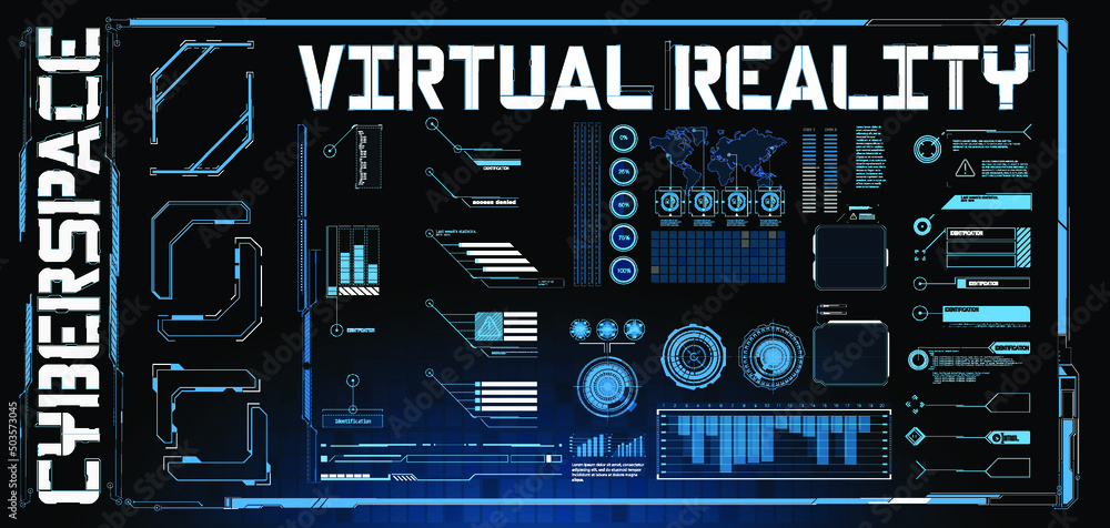 Poster hud futuristic elements basic communication concept vector set. hud aim control frame interface, fut