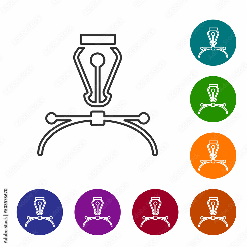 Poster black line fountain pen nib icon isolated on white background. pen tool sign. set icons in color cir