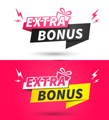 Extra Bonus Label Set With Gift. Vector Illustration 