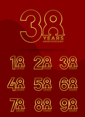 Set of Anniversary outline logotype and gold color with red background for celebration