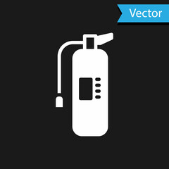 White Fire extinguisher icon isolated on black background. Vector