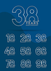 Set of Anniversary outline logotype and silver color with blue background for celebration