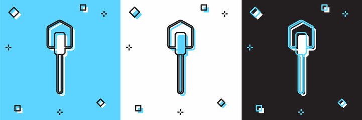 Set Shovel icon isolated on blue and white, black background. Gardening tool. Tool for horticulture, agriculture, farming. Vector