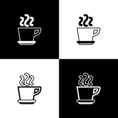 Set Coffee cup icon isolated on black and white background. Tea cup. Hot drink coffee. Vector