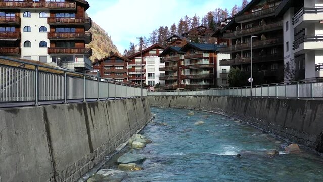 A river that runs through the beautiful town of Zermatt, Switzerland.