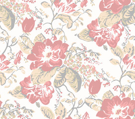 Seamless pattern with flowers, with colorful  of abstract flowers leaves. Floral background. Summer print. Fabric design, wallpaper, pillow, duvet cover 