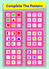 This worksheet is a pattern completion activity. Correct ordering of objects is required.