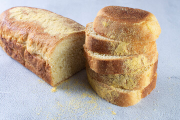 Corn and cheese bread, displayed on gray background