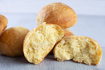 Corn and cheese bread, displayed on gray background