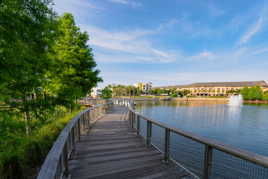 Oviedo on the Park boardwalk in downtown Oviedo, a suburb of Metro Orlando, Florida