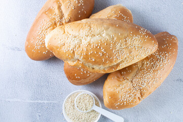 Traditional corn and sesame bread, displayed on gray background