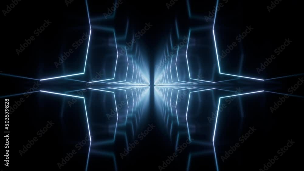 Poster loop animation in glowing neon lines tunnel, 3d rendering.