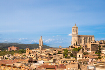 Obraz premium Beautiful Medieval city of Girona Spain seen from high elevation