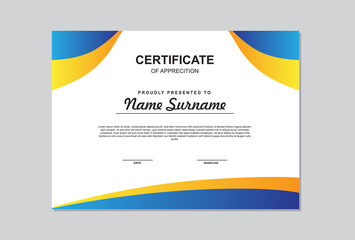blue and orange color certificate template design.