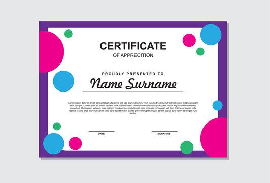 purple color abstract style certificate template design.