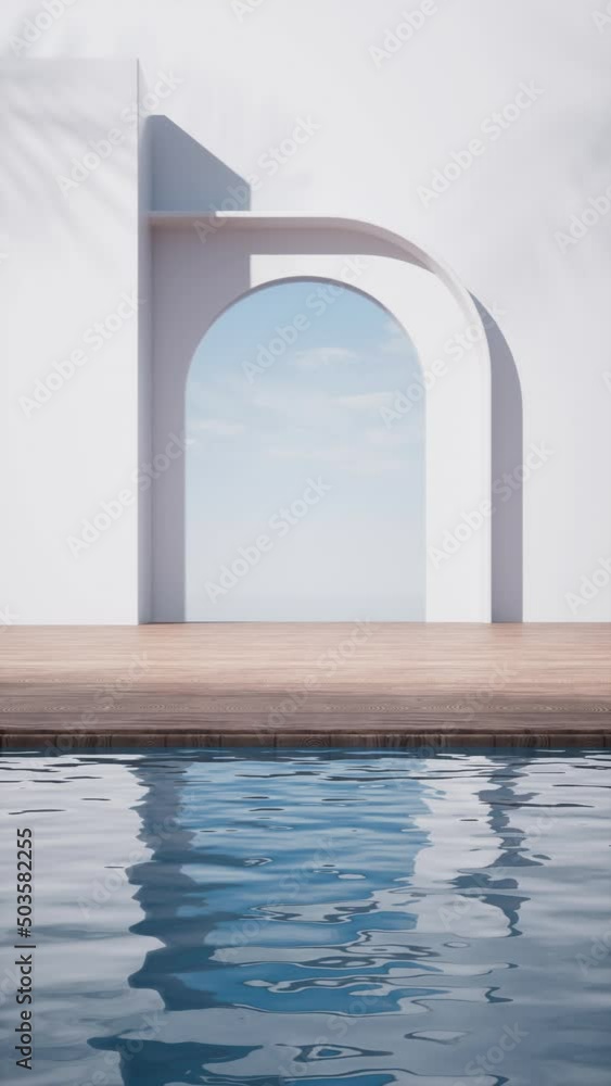 Poster empty floor with water surface background, 3d rendering.