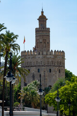 Fototapeta premium Old historical Andalusian town Seville, Spain. View on architectural details of buidings.