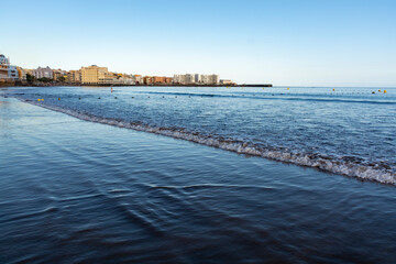 Evening on sandy beach in El Medano, south of Tenerife island, Canary, Spain