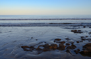 Evening on sandy beach in El Medano, south of Tenerife island, Canary, Spain