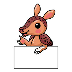 Cute little armadillo cartoon with blank sign