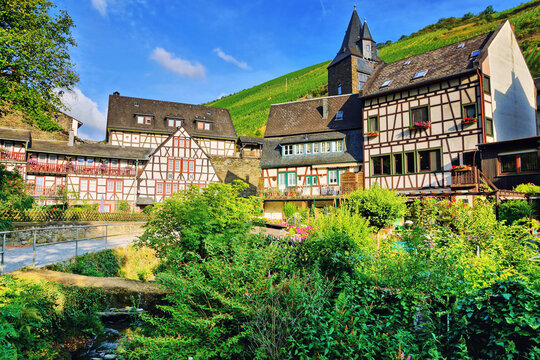 Beautiful half timbered buildings in the picturesque old village of Bacharach, Rhine region, Germany
